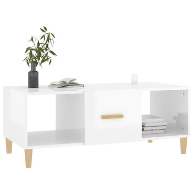 Coffee Table High Gloss White 102x50x40 cm Engineered Wood