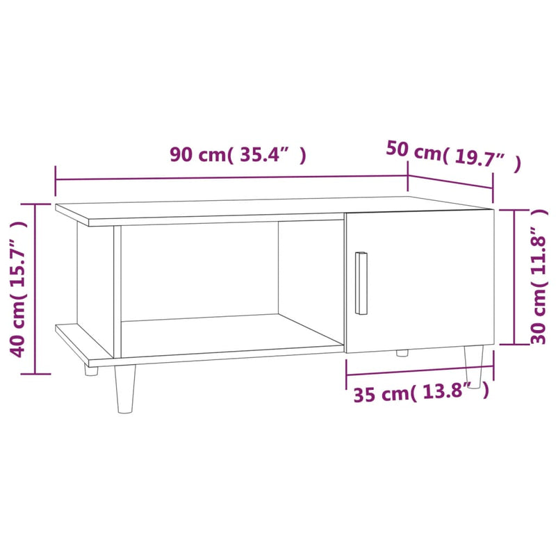 Coffee Table White 90x50x40 cm Engineered Wood