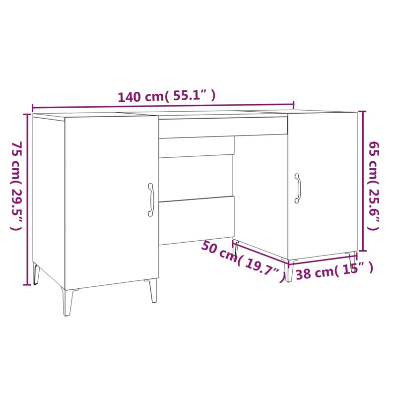 Desk White 140x50x75 cm Engineered Wood