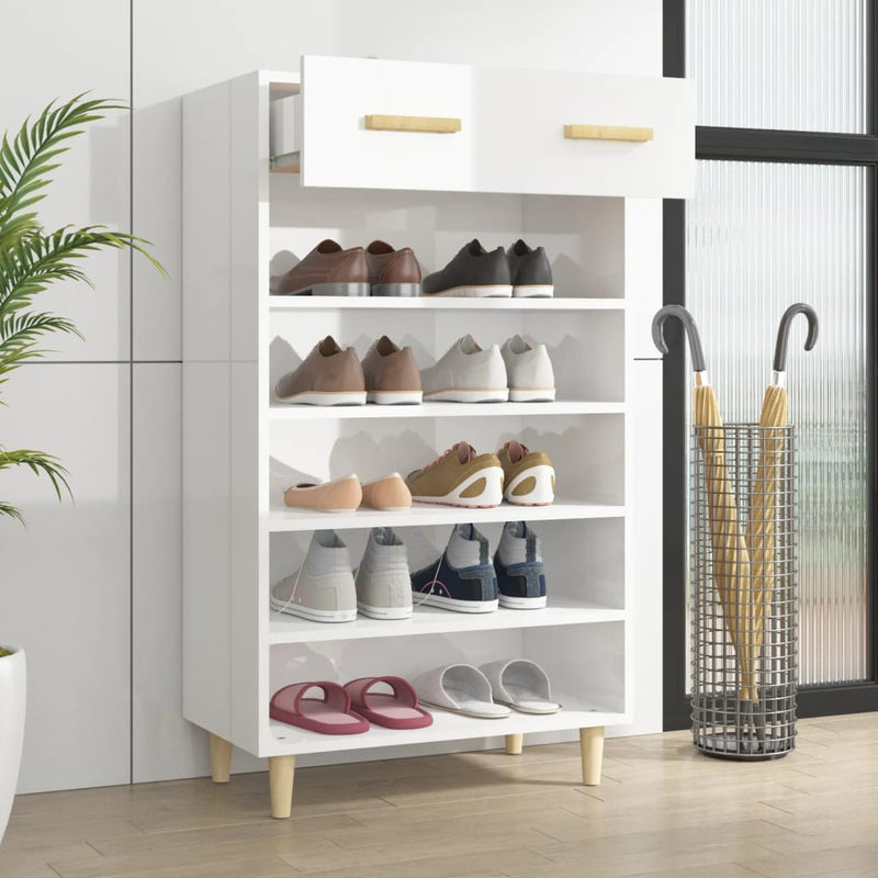 Shoe Cabinet High Gloss White 60x35x105 cm Engineered Wood