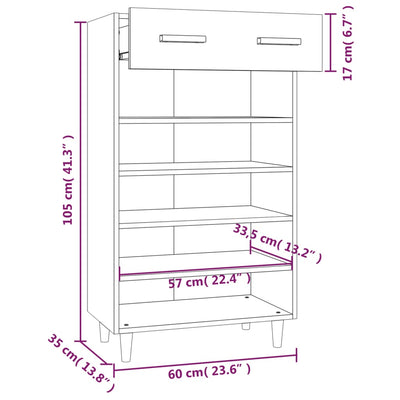 Shoe Cabinet High Gloss White 60x35x105 cm Engineered Wood