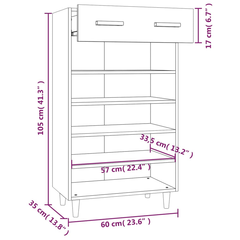 Shoe Cabinet High Gloss White 60x35x105 cm Engineered Wood