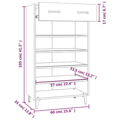 Shoe Cabinet White 60x35x105 cm Engineered Wood