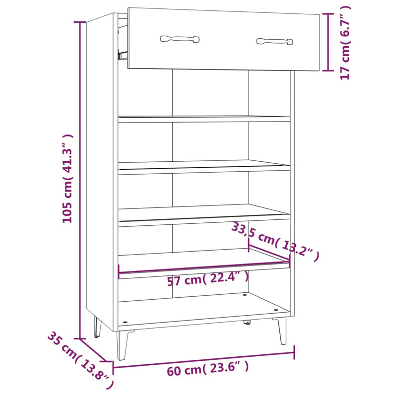 Shoe Cabinet White 60x35x105 cm Engineered Wood