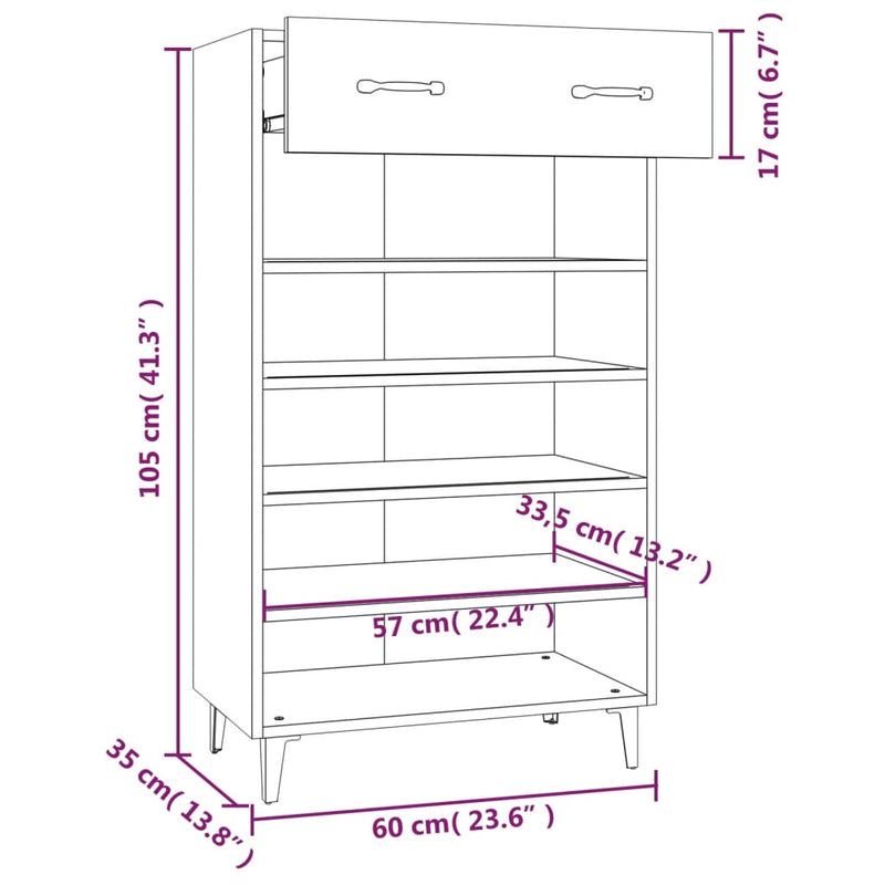 Shoe Cabinet High Gloss White 60x35x105 cm Engineered Wood