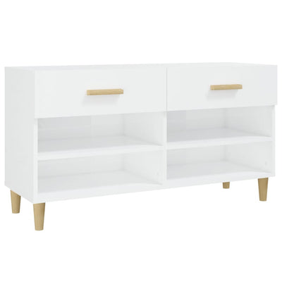 Shoe Cabinet High Gloss White 102x35x55 cm Engineered Wood