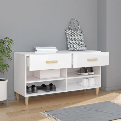 Shoe Cabinet High Gloss White 102x35x55 cm Engineered Wood