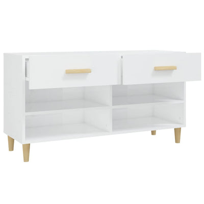 Shoe Cabinet High Gloss White 102x35x55 cm Engineered Wood