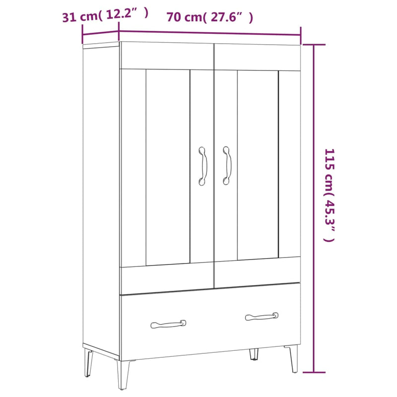 Highboard Smoked Oak 70x31x115 cm Engineered Wood