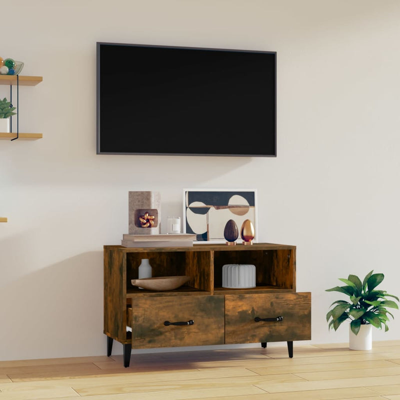 TV Cabinet Smoked Oak 80x36x50 cm Engineered Wood