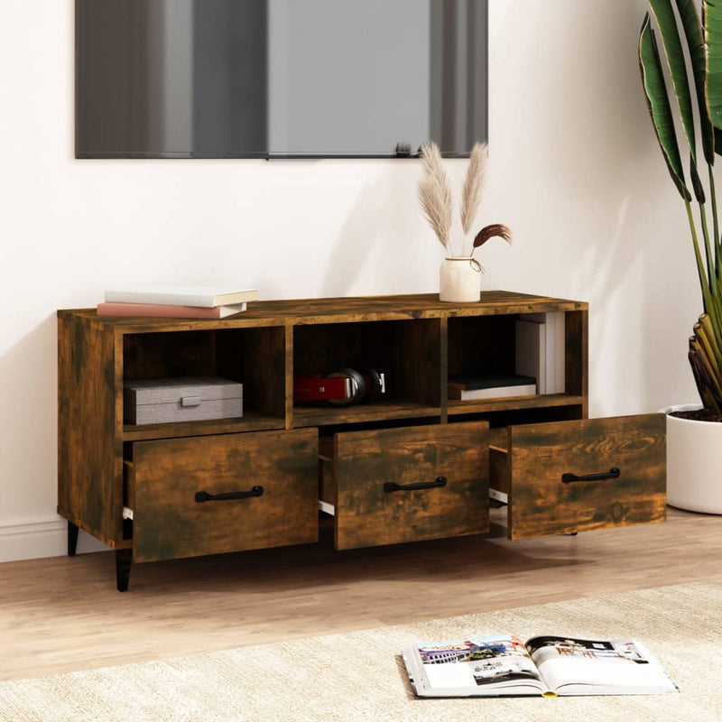 TV Cabinet Smoked Oak 102x35x50 cm Engineered Wood