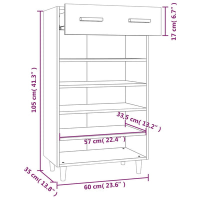 Shoe Cabinet Smoked Oak 60x35x105 cm Engineered Wood