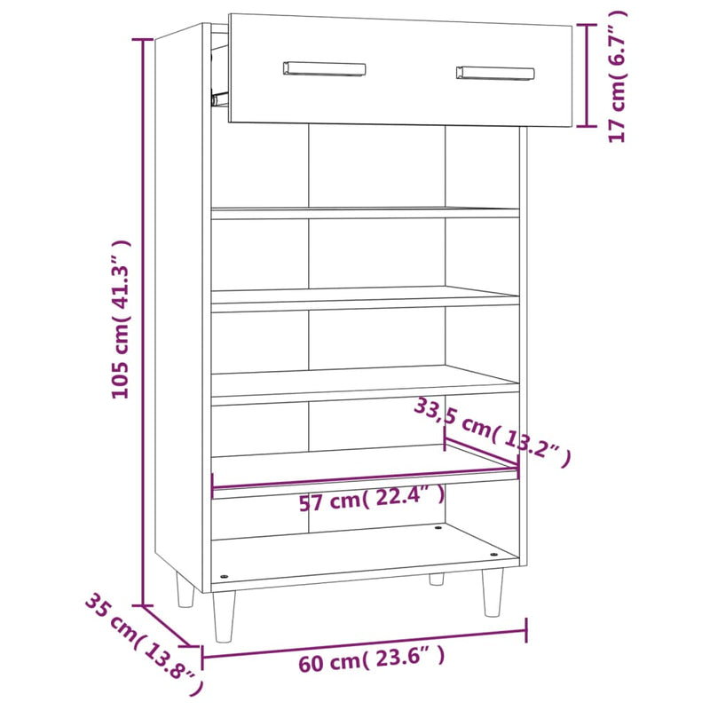 Shoe Cabinet Smoked Oak 60x35x105 cm Engineered Wood