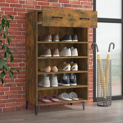 Shoe Cabinet Smoked Oak 60x35x105 cm Engineered Wood