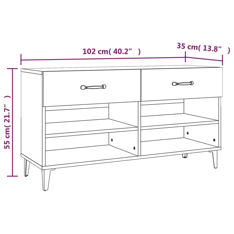 Shoe Cabinet Smoked Oak 102x35x55 cm Engineered Wood