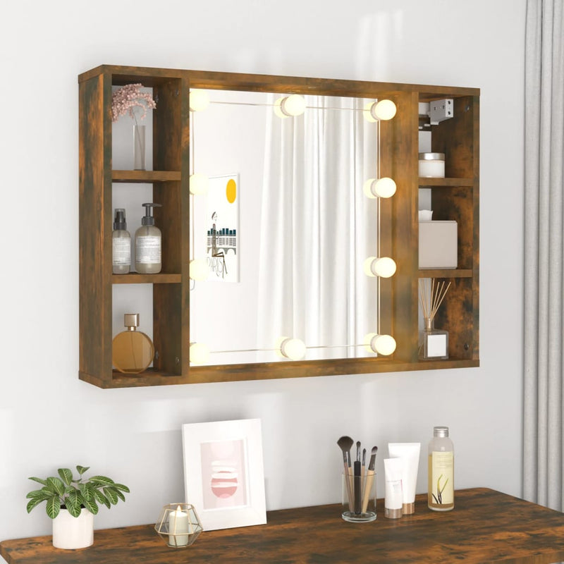 Mirror Cabinet with LED Smoked Oak 76x15x55 cm