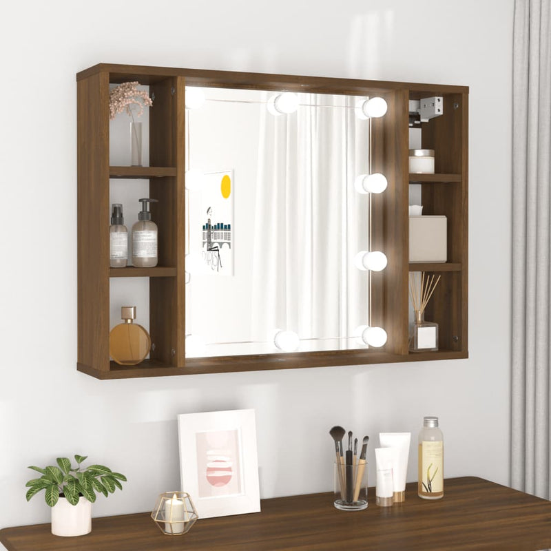 Mirror Cabinet with LED Brown Oak 76x15x55 cm