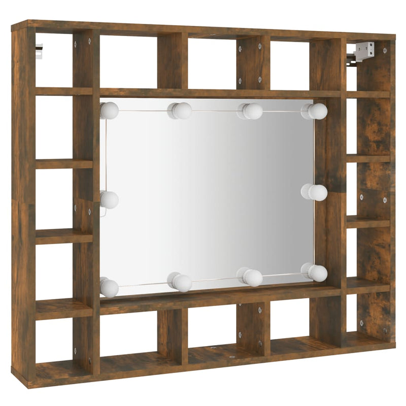 Mirror Cabinet with LED Smoked Oak 91x15x76.5 cm