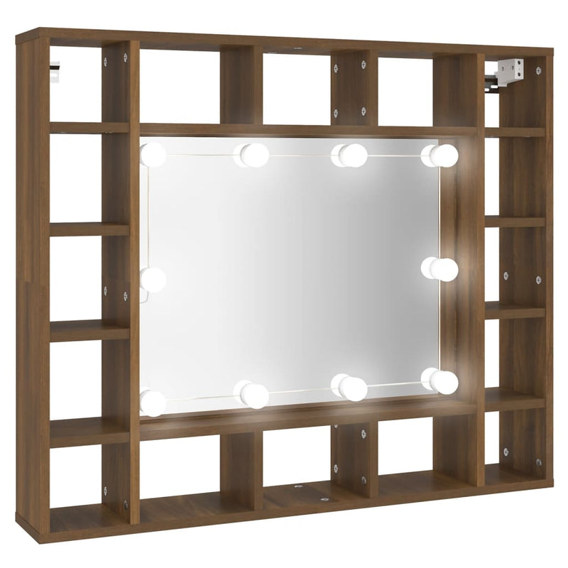 Mirror Cabinet with LED Brown Oak 91x15x76.5 cm