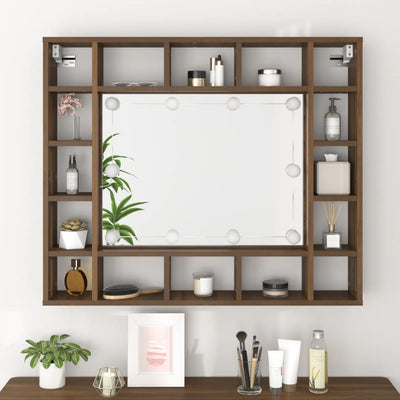 Mirror Cabinet with LED Brown Oak 91x15x76.5 cm