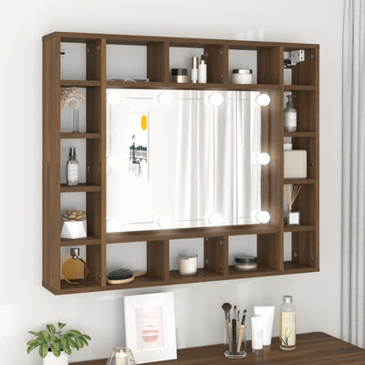 Mirror Cabinet with LED Brown Oak 91x15x76.5 cm