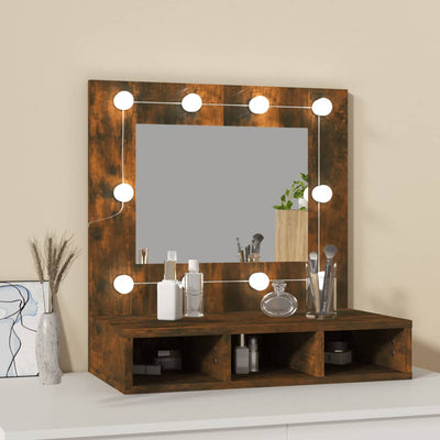 Mirror Cabinet with LED Smoked Oak 60x31.5x62 cm