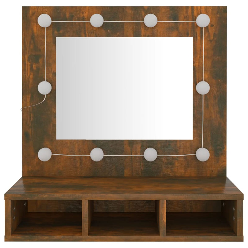 Mirror Cabinet with LED Smoked Oak 60x31.5x62 cm