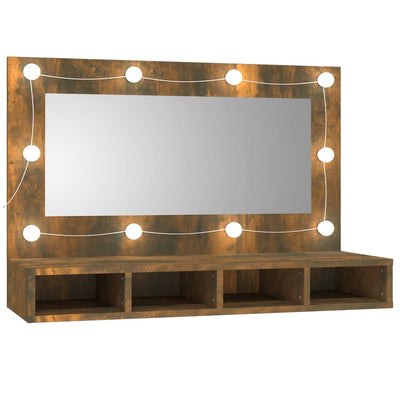 Mirror Cabinet with LED Smoked Oak 90x31.5x62 cm