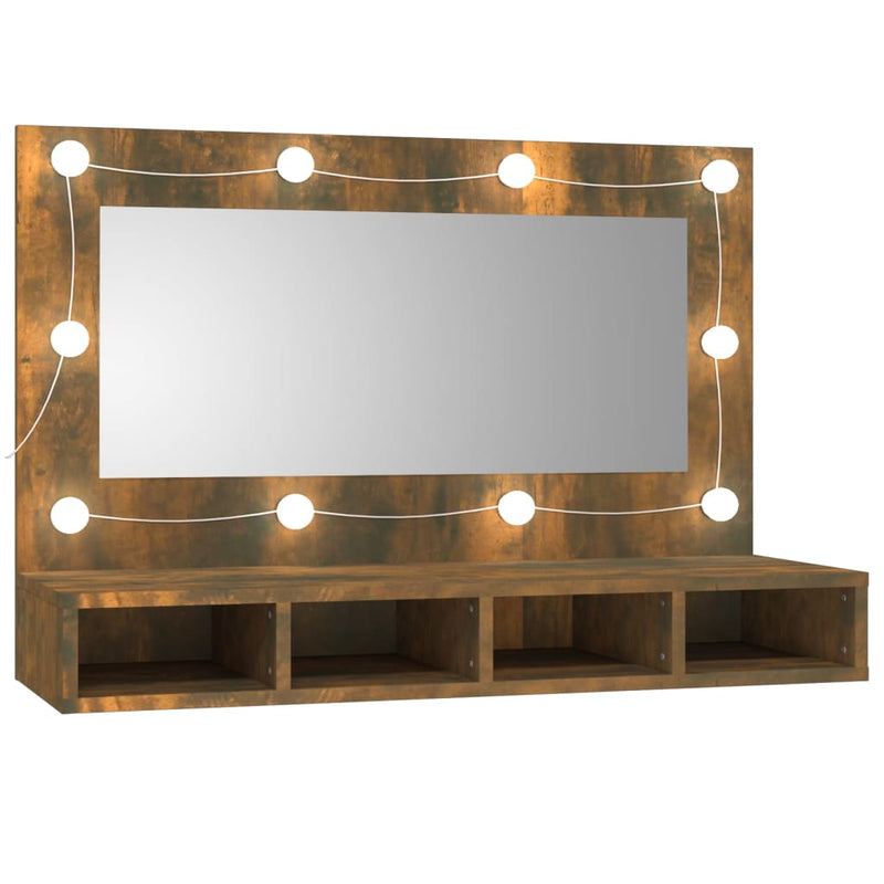 Mirror Cabinet with LED Smoked Oak 90x31.5x62 cm