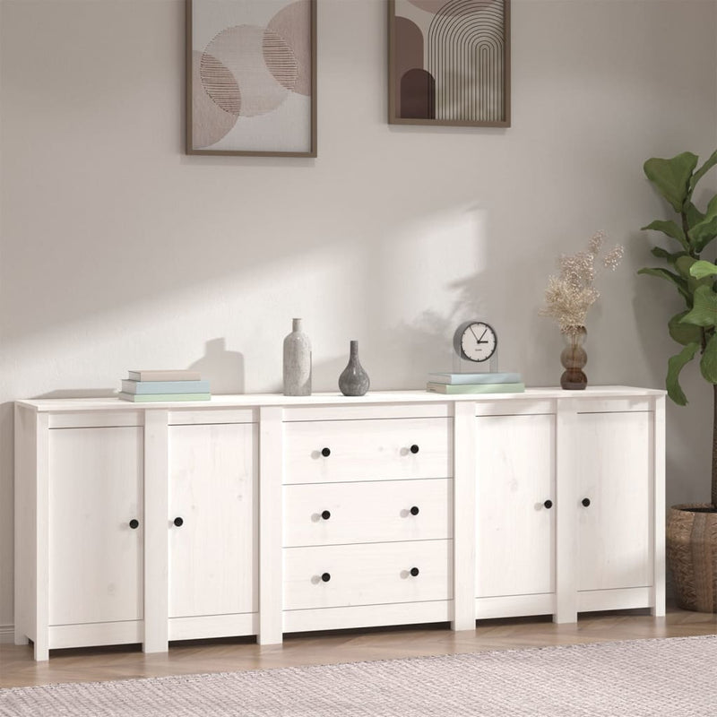 Sideboard White 230x35x80 cm Solid Wood Pine