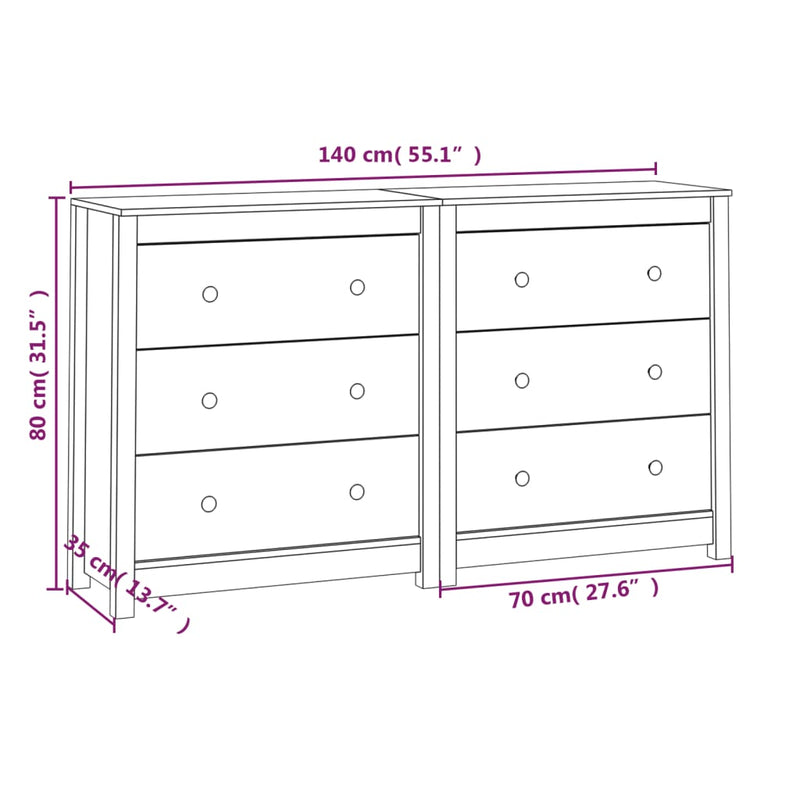 Sideboard White 140x35x80 cm Solid Wood Pine