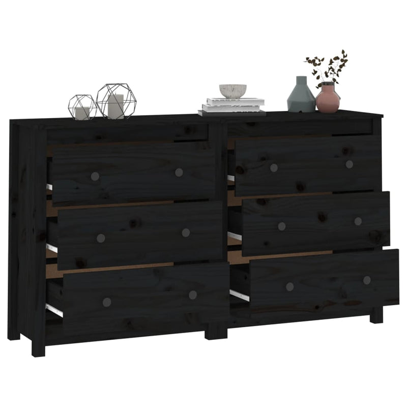 Sideboard Black 140x35x80 cm Solid Wood Pine