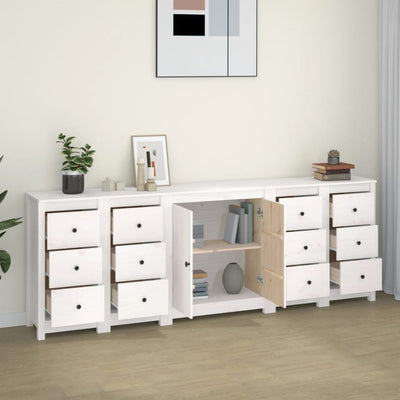 Sideboard White 230x35x80 cm Solid Wood Pine