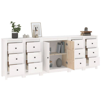 Sideboard White 230x35x80 cm Solid Wood Pine