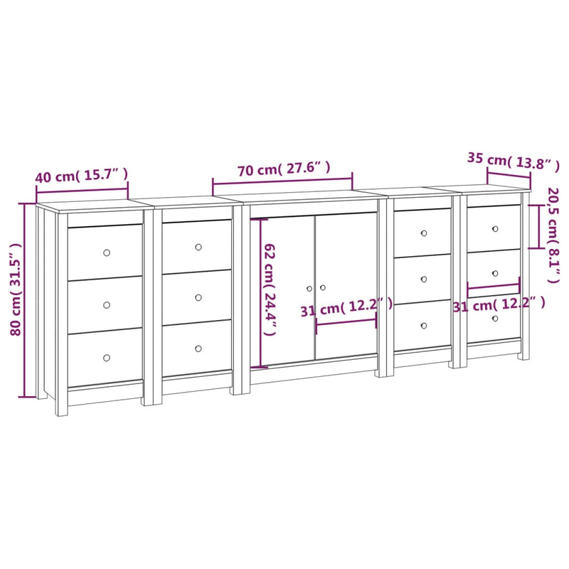 Sideboard White 230x35x80 cm Solid Wood Pine