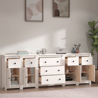 Sideboard White 230x35x80 cm Solid Wood Pine