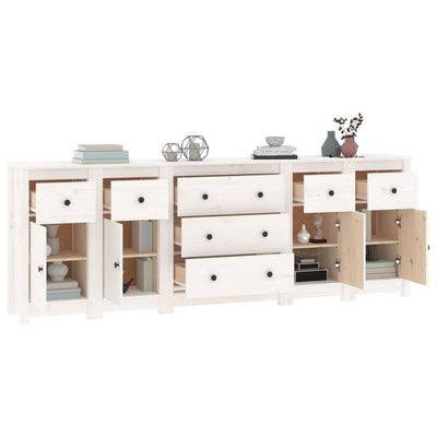 Sideboard White 230x35x80 cm Solid Wood Pine