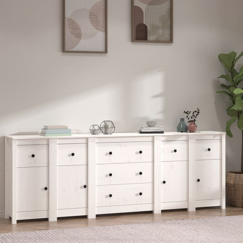 Sideboard White 230x35x80 cm Solid Wood Pine