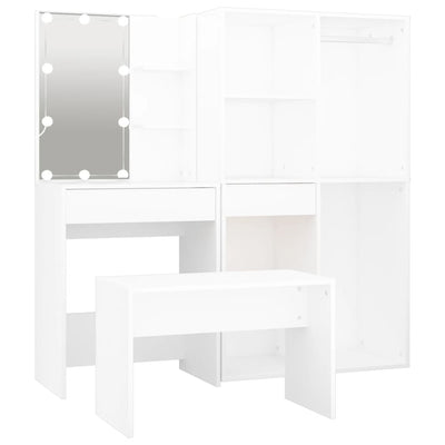 Dressing Table Set with LED White Engineered Wood