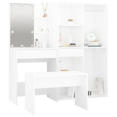 Dressing Table Set with LED White Engineered Wood