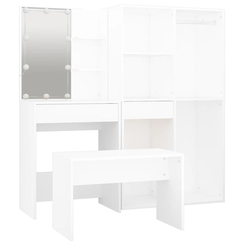 Dressing Table Set with LED White Engineered Wood