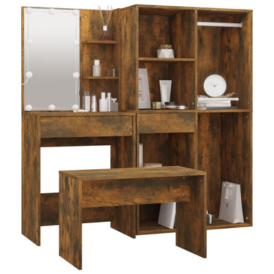 Dressing Table Set with LED Smoked Oak Engineered Wood