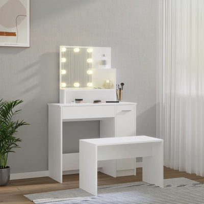 Dressing Table Set with LED White Engineered Wood