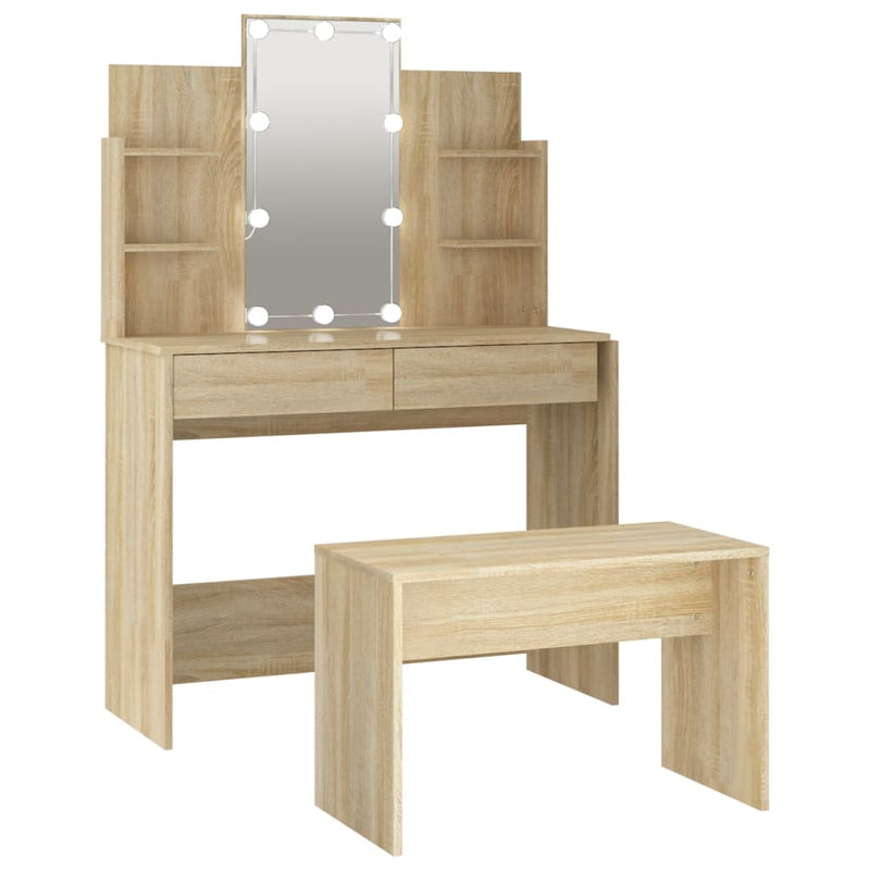 Dressing Table Set with LED Sonoma Oak Engineered Wood