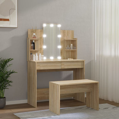 Dressing Table Set with LED Sonoma Oak Engineered Wood