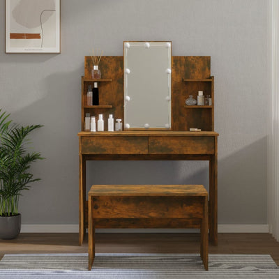 Dressing Table Set with LED Smoked Oak Engineered Wood