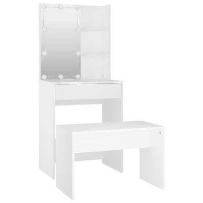 Dressing Table Set with LED White Engineered Wood