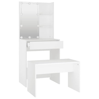 Dressing Table Set with LED White Engineered Wood