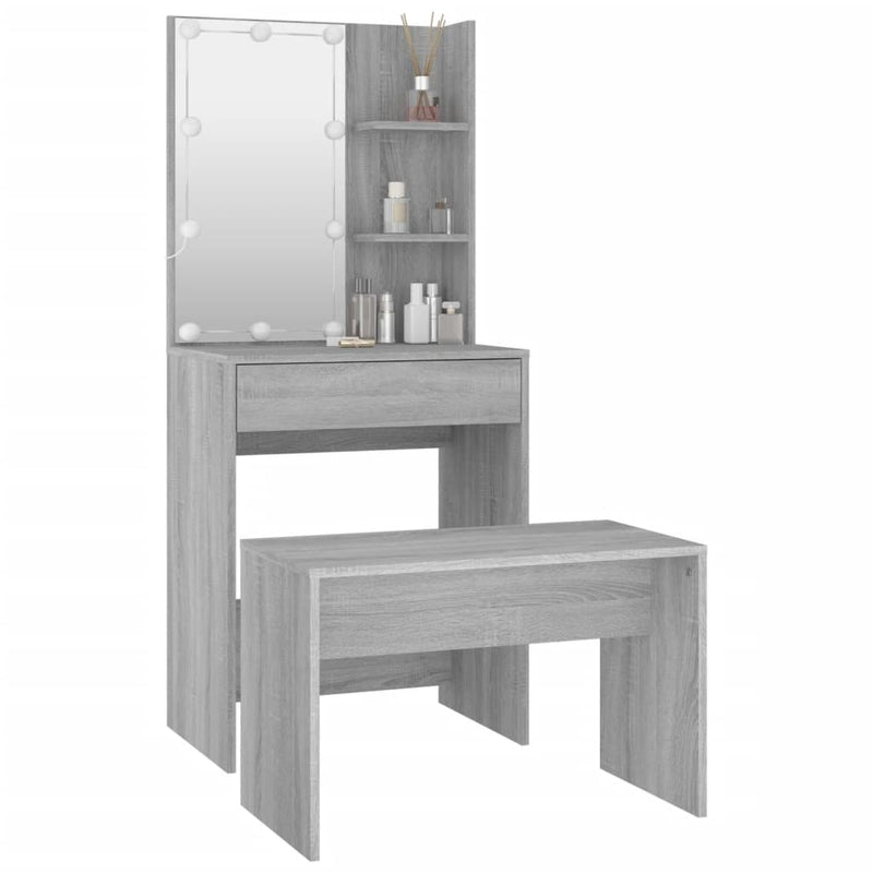 Dressing Table Set with LED Grey Sonoma Engineered Wood