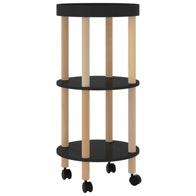 3-tier Trolley Black 38x38x82cm Engineered Wood&Solid Wood Pine